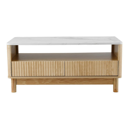 Artiss Coffee Table Drawer Shelf Marble Effect Wood&amp;White-Furniture &gt; Living Room &gt; Coffee Tables-PEROZ Accessories