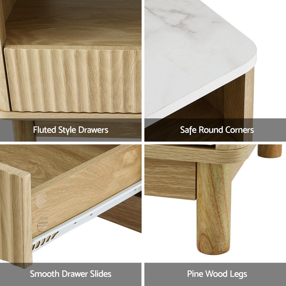 Artiss Coffee Table Drawer Shelf Marble Effect Wood&amp;White-Furniture &gt; Living Room &gt; Coffee Tables-PEROZ Accessories