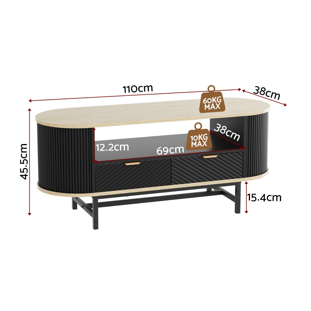 Artiss Coffee Table Drawer Shelf Wood&amp;Black-Furniture &gt; Living Room &gt; Coffee Tables-PEROZ Accessories