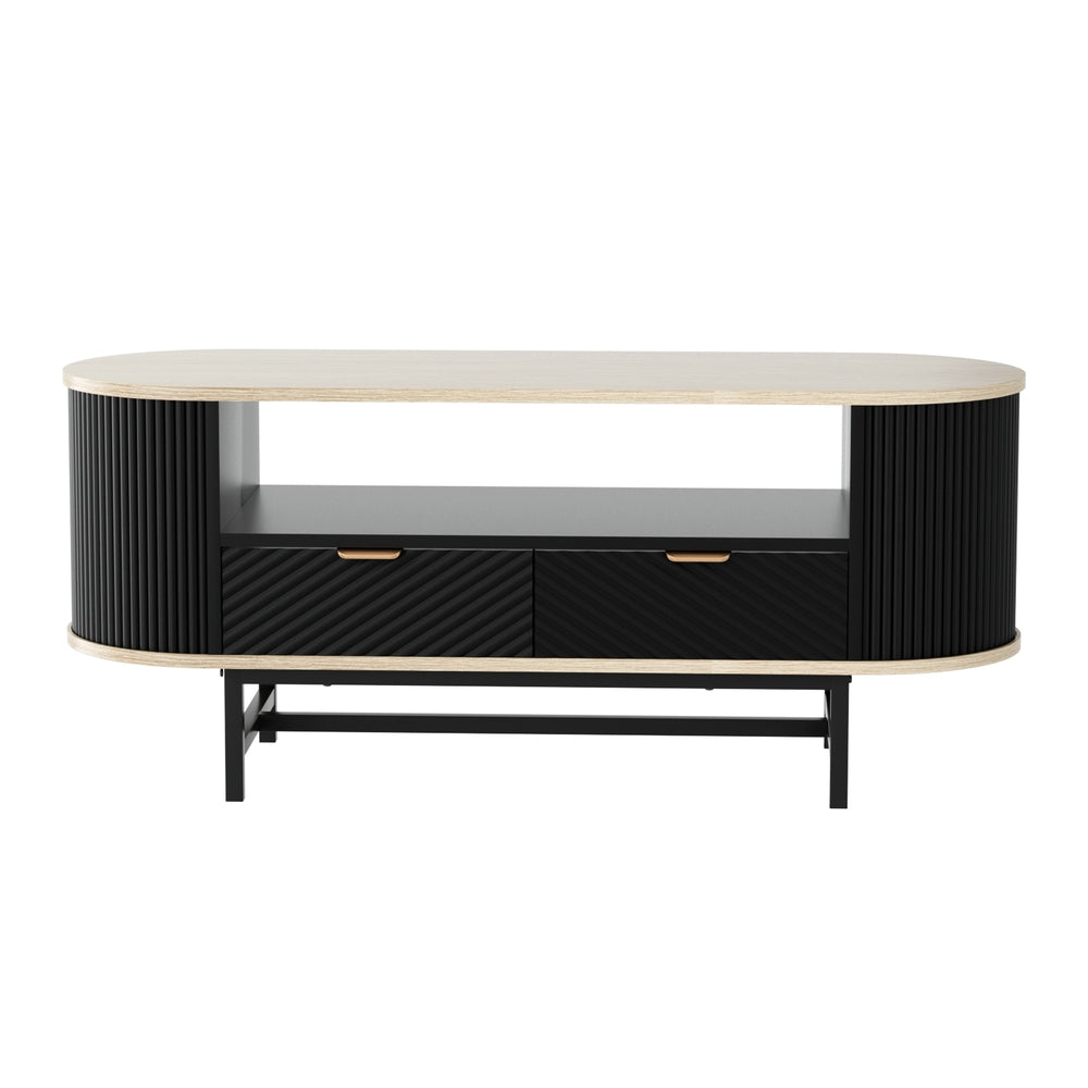 Artiss Coffee Table Drawer Shelf Wood&amp;Black-Furniture &gt; Living Room &gt; Coffee Tables-PEROZ Accessories