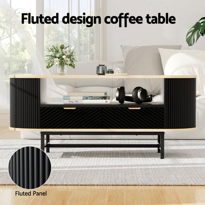 Artiss Coffee Table Drawer Shelf Wood&amp;Black-Furniture &gt; Living Room &gt; Coffee Tables-PEROZ Accessories