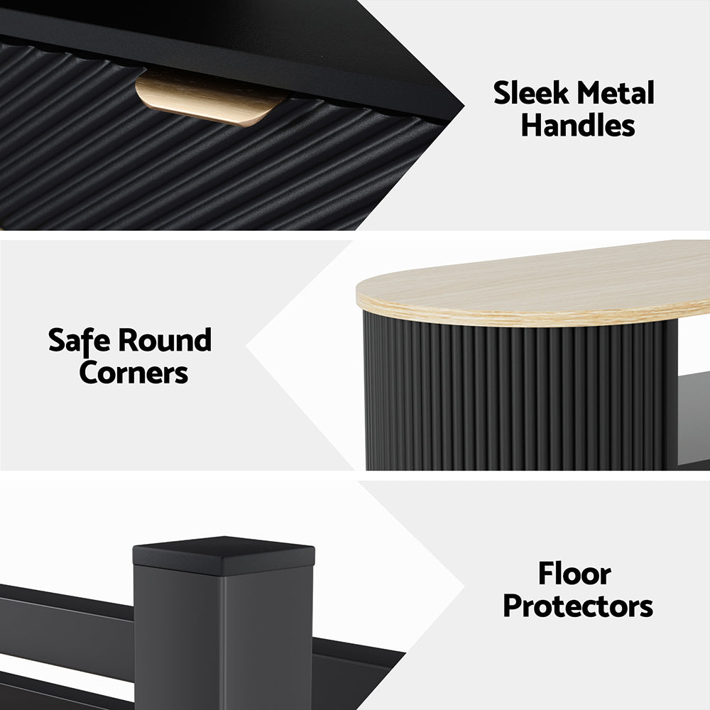 Artiss Coffee Table Drawer Shelf Wood&amp;Black-Furniture &gt; Living Room &gt; Coffee Tables-PEROZ Accessories