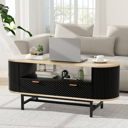 Artiss Coffee Table Drawer Shelf Wood&amp;Black-Furniture &gt; Living Room &gt; Coffee Tables-PEROZ Accessories