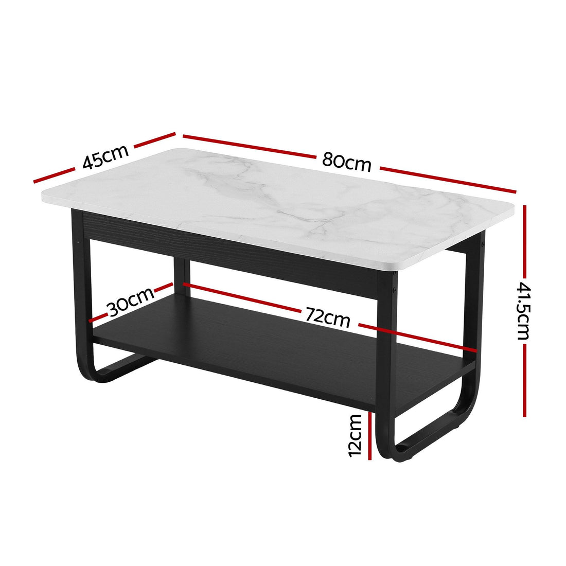 Artiss Coffee Table 2-Tier 80CM Marble Finish Shelf Black&amp;White