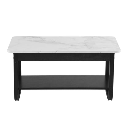 Artiss Coffee Table 2-Tier 80CM Marble Finish Shelf Black&amp;White