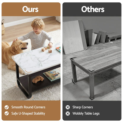Artiss Coffee Table 2-Tier 80CM Marble Finish Shelf Black&amp;White