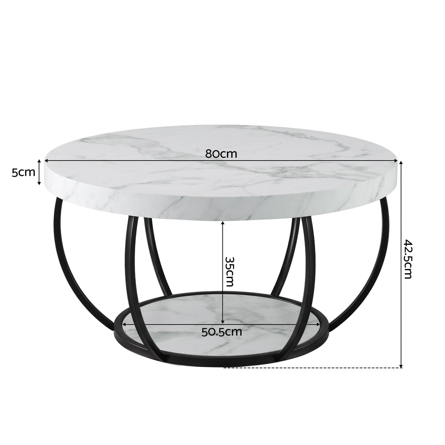 Artiss Coffee Table 2-Tier Marble Finish Round White&amp;Black