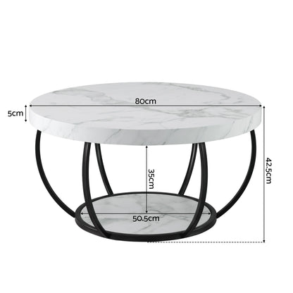 Artiss Coffee Table 2-Tier Marble Finish Round White&amp;Black