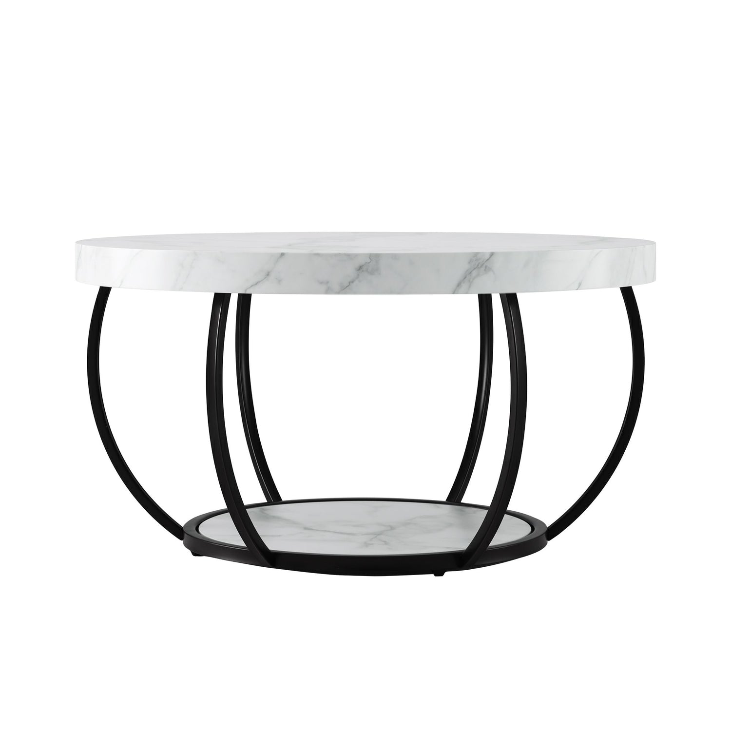 Artiss Coffee Table 2-Tier Marble Finish Round White&amp;Black