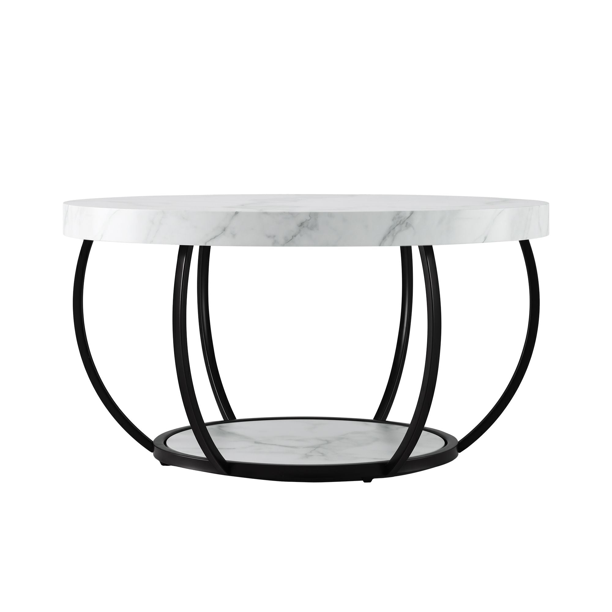 Artiss Coffee Table 2-Tier Marble Finish Round White&amp;Black