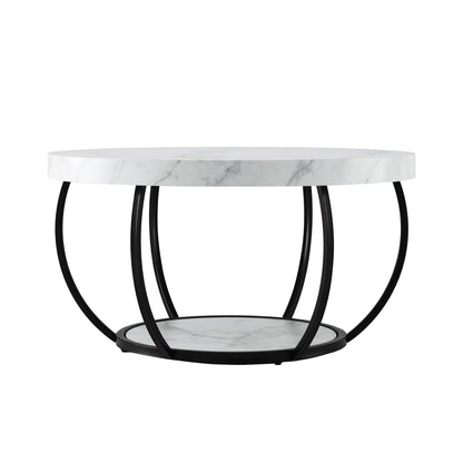 Artiss Coffee Table 2-Tier Marble Finish Round White&amp;Black