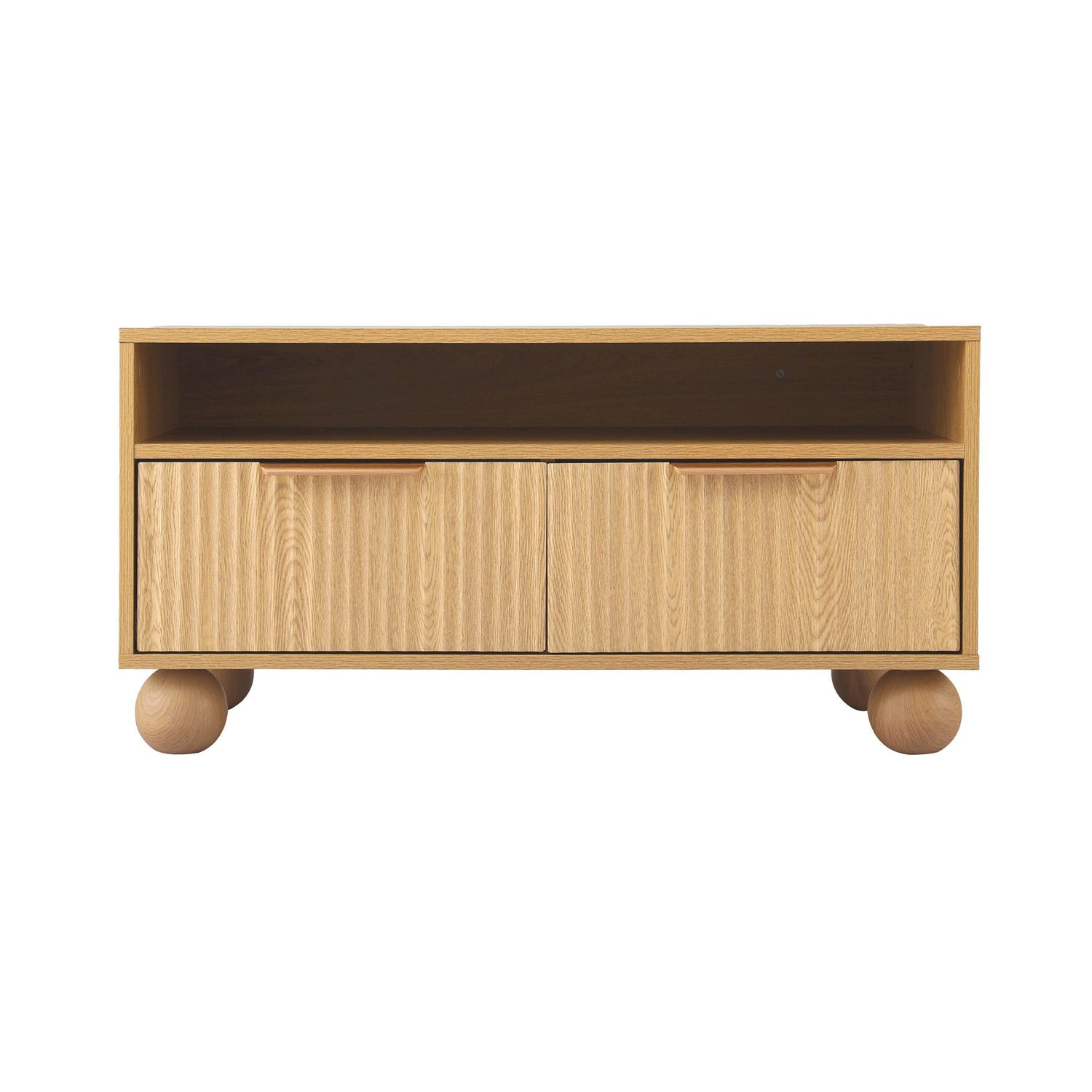 Artiss Coffee Table 90cm Center Table Fluted Drawers Open Shelf Spherical Solid Legs Wood