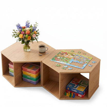 Artiss Set of 2 Coffee Table Hexagonal Center Table with Open Storage 2-Way Display Side Table Wood-Furniture > Living Room > Coffee Tables-PEROZ Accessories