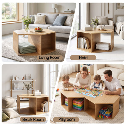 Artiss Set of 2 Coffee Table Hexagonal Center Table with Open Storage 2-Way Display Side Table Wood-Furniture > Living Room > Coffee Tables-PEROZ Accessories