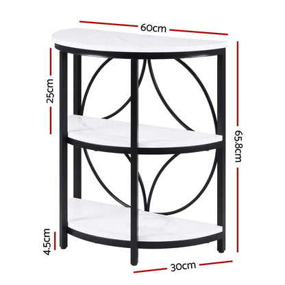 Artiss Semi-Circle End Table 3 Tier Coffee Table Side Nightstand Shelf Marble Effect White&amp;Black