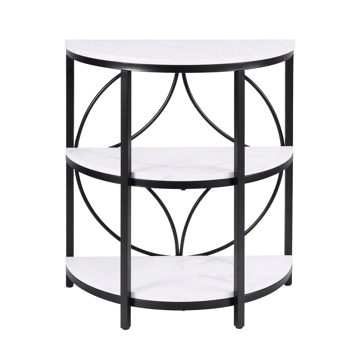 Artiss Semi-Circle End Table 3 Tier Coffee Table Side Nightstand Shelf Marble Effect White&amp;Black