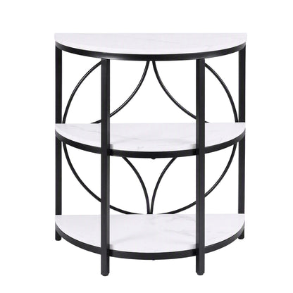 Artiss Semi-Circle End Table 3 Tier Coffee Table Side Nightstand Shelf Marble Effect White&amp;Black