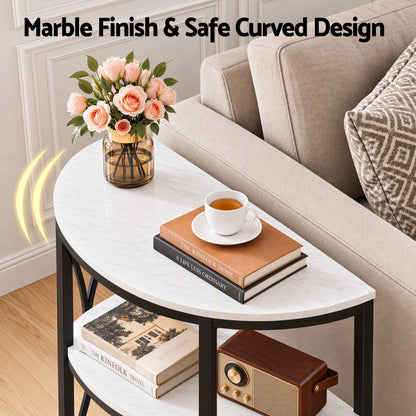 Artiss Semi-Circle End Table 3 Tier Coffee Table Side Nightstand Shelf Marble Effect White&amp;Black