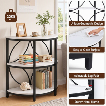 Artiss Semi-Circle End Table 3 Tier Coffee Table Side Nightstand Shelf Marble Effect White&amp;Black