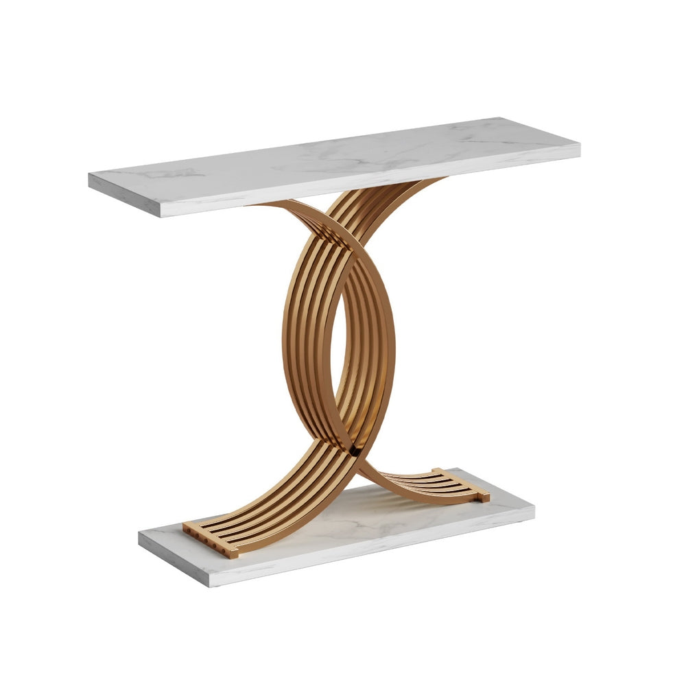 Artiss Console Table Marble Effect White&amp;Gold-Furniture &gt; Living Room &gt; Side Tables-PEROZ Accessories