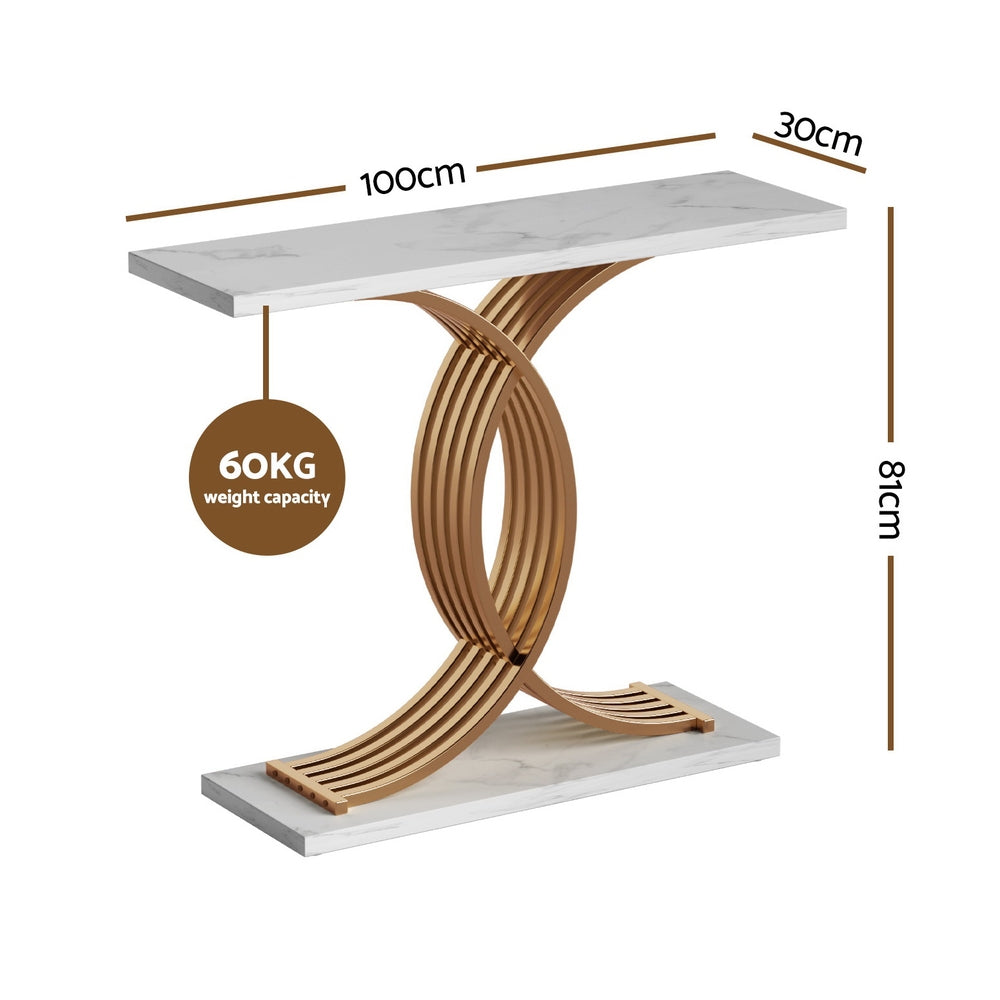 Artiss Console Table Marble Effect White&amp;Gold-Furniture &gt; Living Room &gt; Side Tables-PEROZ Accessories