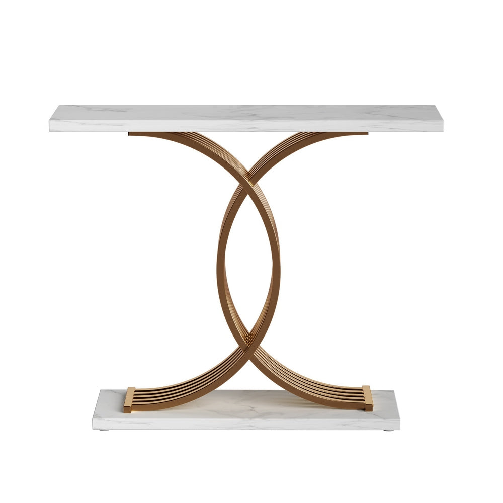 Artiss Console Table Marble Effect White&amp;Gold-Furniture &gt; Living Room &gt; Side Tables-PEROZ Accessories
