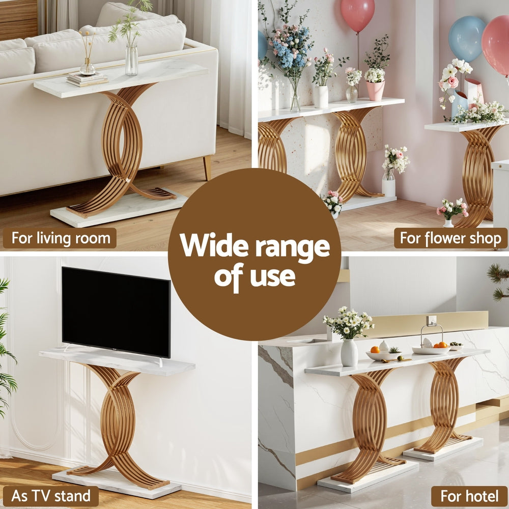 Artiss Console Table Marble Effect White&amp;Gold-Furniture &gt; Living Room &gt; Side Tables-PEROZ Accessories