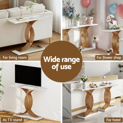 Artiss Console Table Marble Effect White&amp;Gold-Furniture &gt; Living Room &gt; Side Tables-PEROZ Accessories