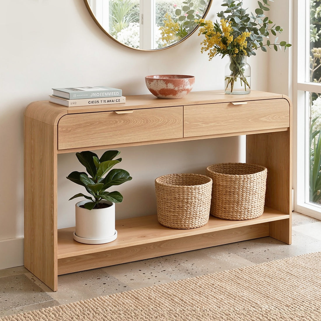 Artiss Console Table Hallway Entryway Storage Drawer Shelf Curved Edge 120CM Pine-Furniture > Living Room > Side Tables-PEROZ Accessories