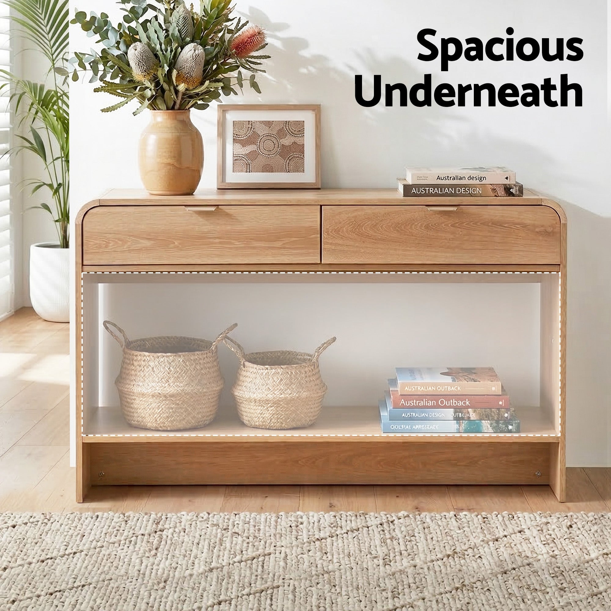 Artiss Console Table Hallway Entryway Storage Drawer Shelf Curved Edge 120CM Pine-Furniture > Living Room > Side Tables-PEROZ Accessories
