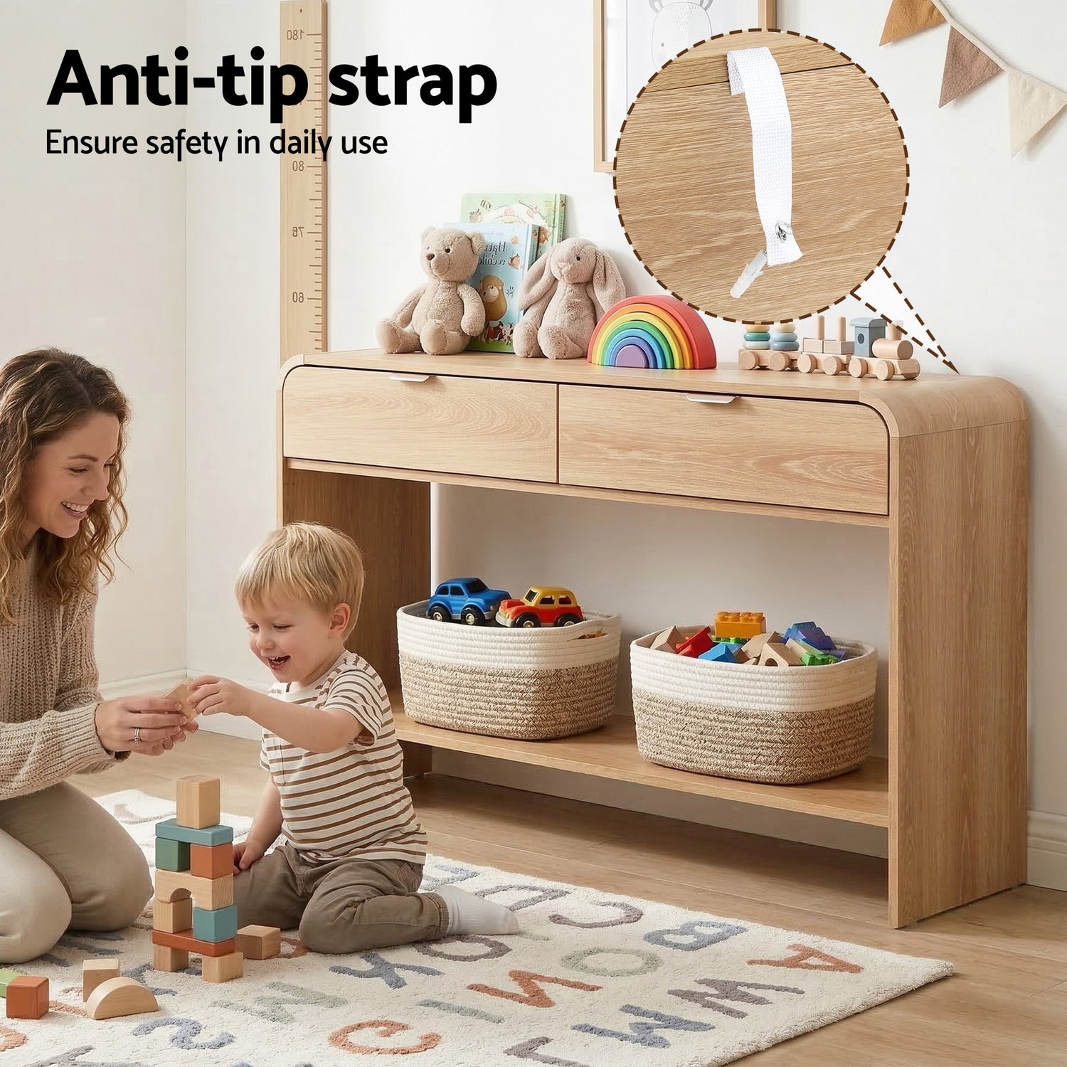 Artiss Console Table Hallway Entryway Storage Drawer Shelf Curved Edge 120CM Pine-Furniture > Living Room > Side Tables-PEROZ Accessories