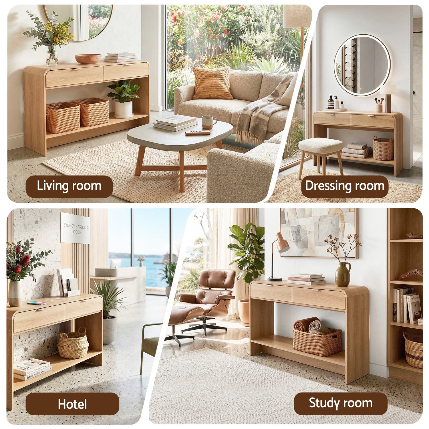 Artiss Console Table Hallway Entryway Storage Drawer Shelf Curved Edge 120CM Pine-Furniture > Living Room > Side Tables-PEROZ Accessories