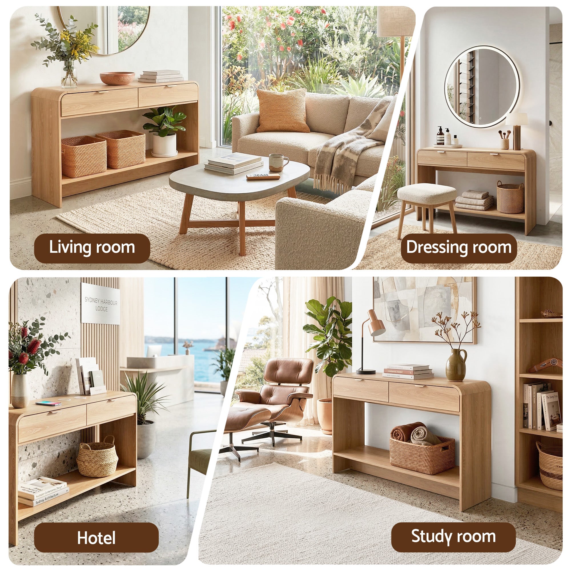 Artiss Console Table Hallway Entryway Storage Drawer Shelf Curved Edge 120CM Pine-Furniture > Living Room > Side Tables-PEROZ Accessories