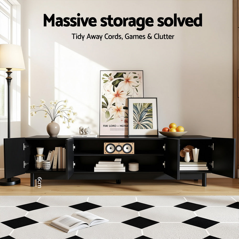 Artiss TV Unit Entertainment Unit Storage Cabinet 180cm Black-Furniture &gt; Living Room &gt; TV Units-PEROZ Accessories