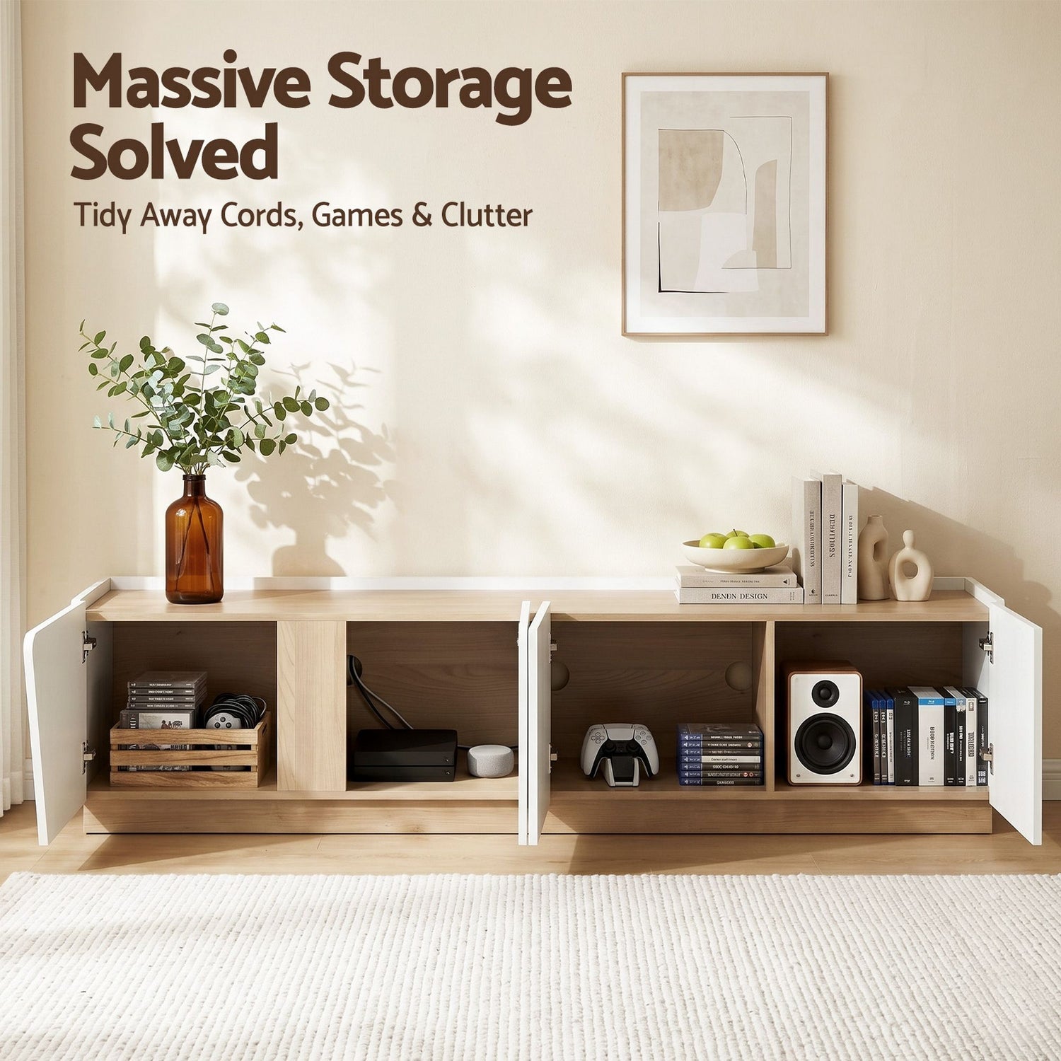 Artiss 180cm TV Unit Storage Cabinet Living Room White &amp; Pine