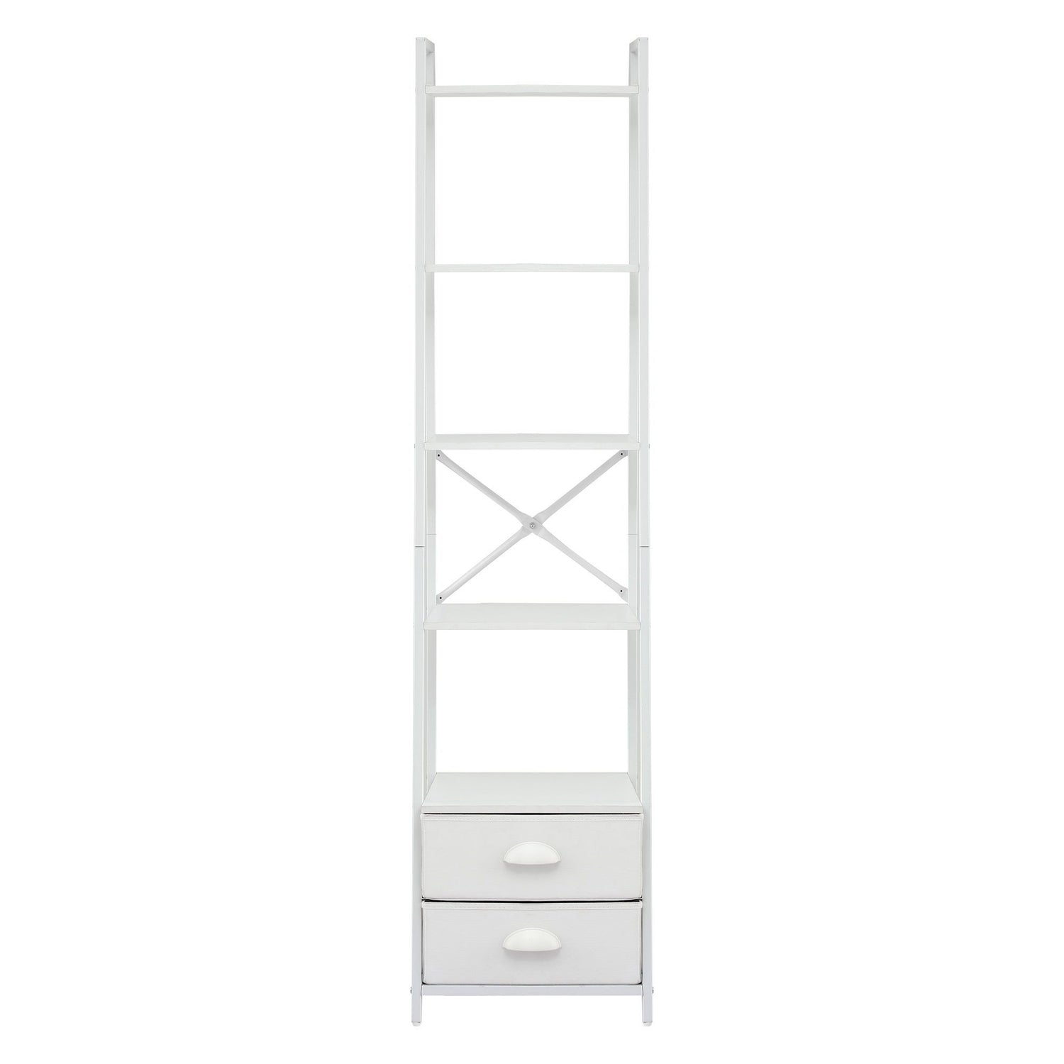 Artiss 5 Tier Bookshelf Ladder Bookcase with Fabric Drawers Display Rack White