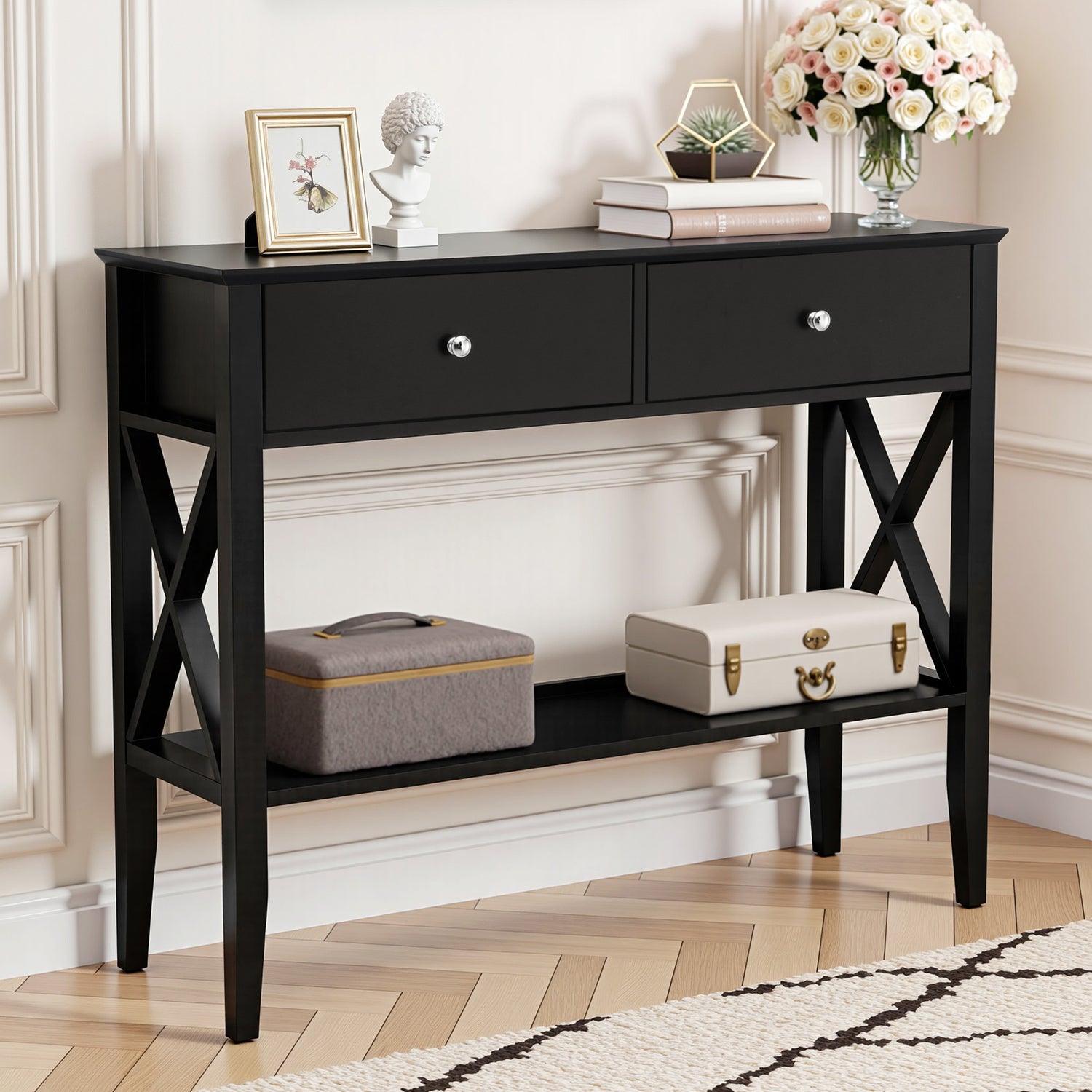 Artiss Console Table 2 Drawers 100CM Black-Furniture &gt; Living Room &gt; Side Tables-PEROZ Accessories
