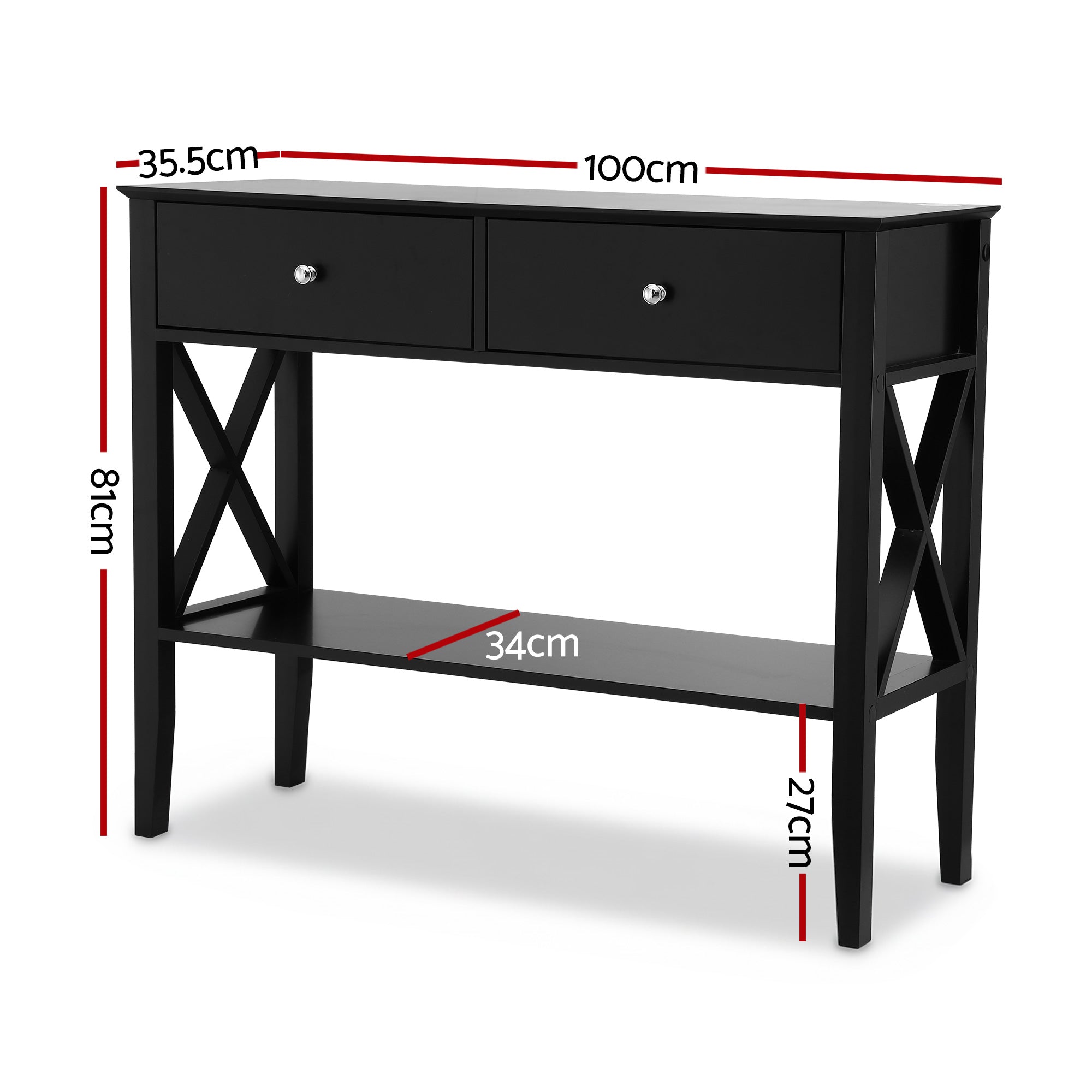 Artiss Console Table 2 Drawers 100CM Black-Furniture &gt; Living Room &gt; Side Tables-PEROZ Accessories