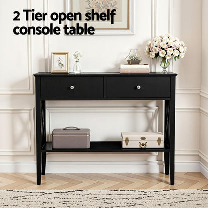 Artiss Console Table 2 Drawers 100CM Black-Furniture &gt; Living Room &gt; Side Tables-PEROZ Accessories