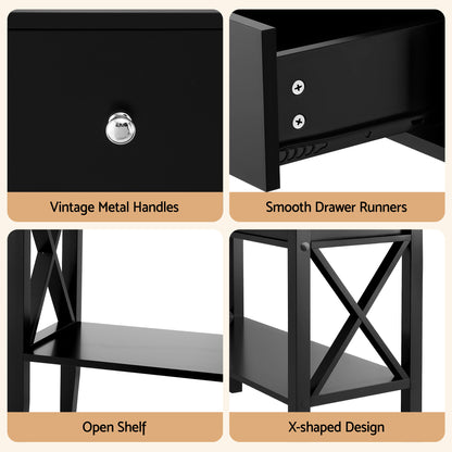 Artiss Console Table 2 Drawers 100CM Black-Furniture &gt; Living Room &gt; Side Tables-PEROZ Accessories