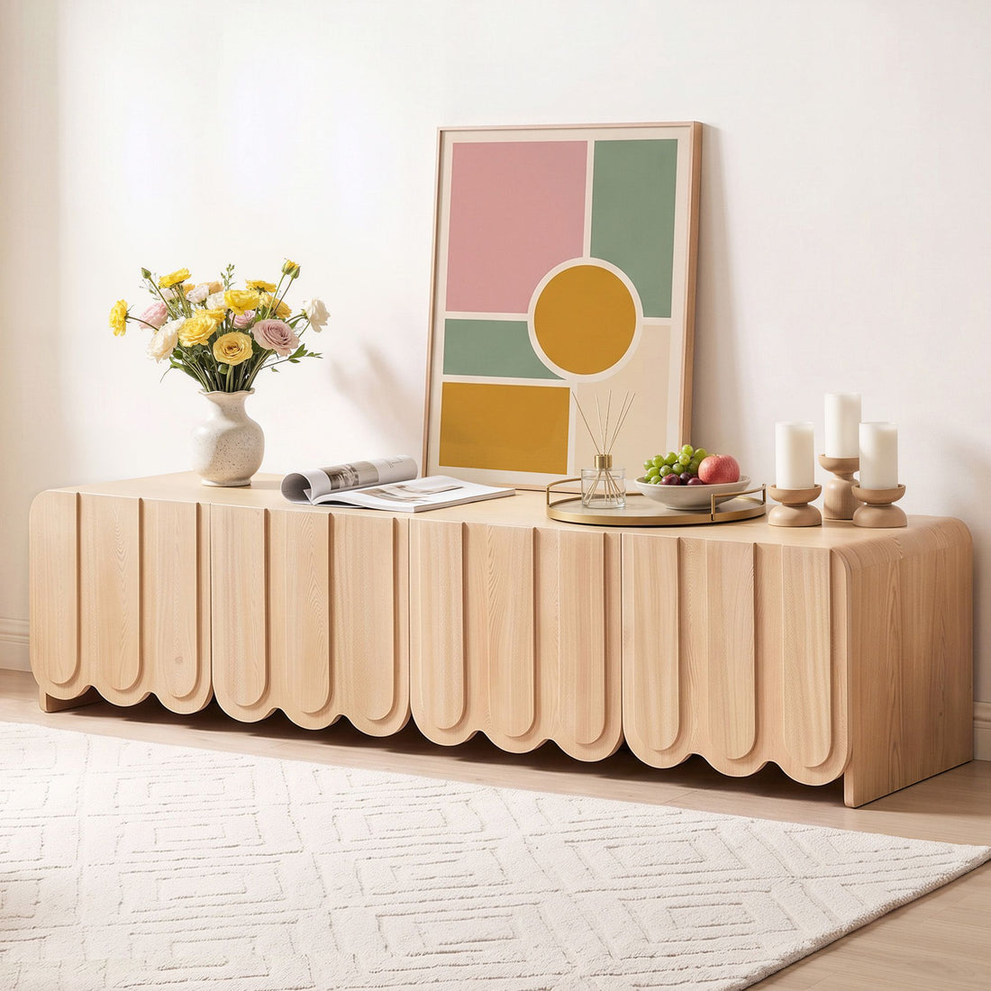 Artiss 180cm TV Unit Scalloped Entertainment Cabinet w/ Adjustable Shelves Wood-Furniture > Living Room > TV Units-PEROZ Accessories