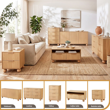 Artiss Buffet Sideboard Cabinet 2-Tier Fluted Kitchen Storage Ball Legs Pine