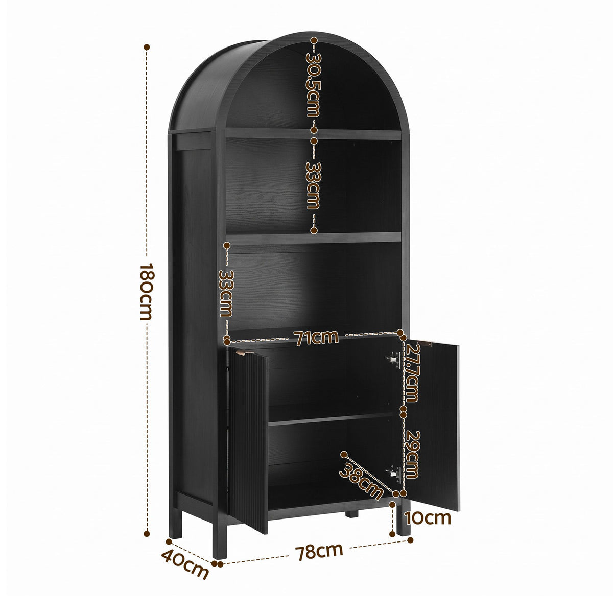 Artiss Buffet Sideboard Cabinet Pantry 180CM Arched Storage Bookshelf Black