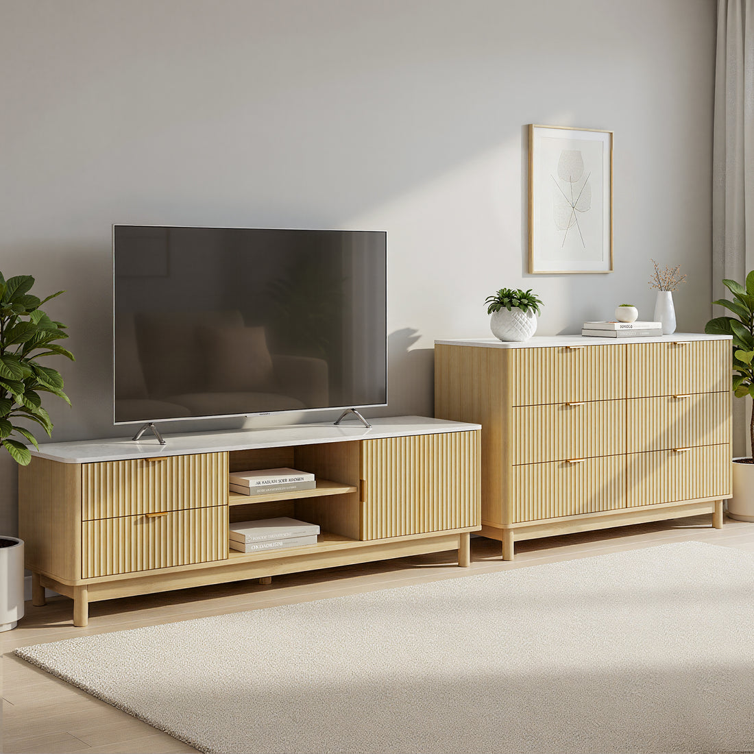 Artiss TV Unit &amp; Chest of Drawers Set Solid Wood Legs Pine-Furniture > Living Room > TV Units-PEROZ Accessories