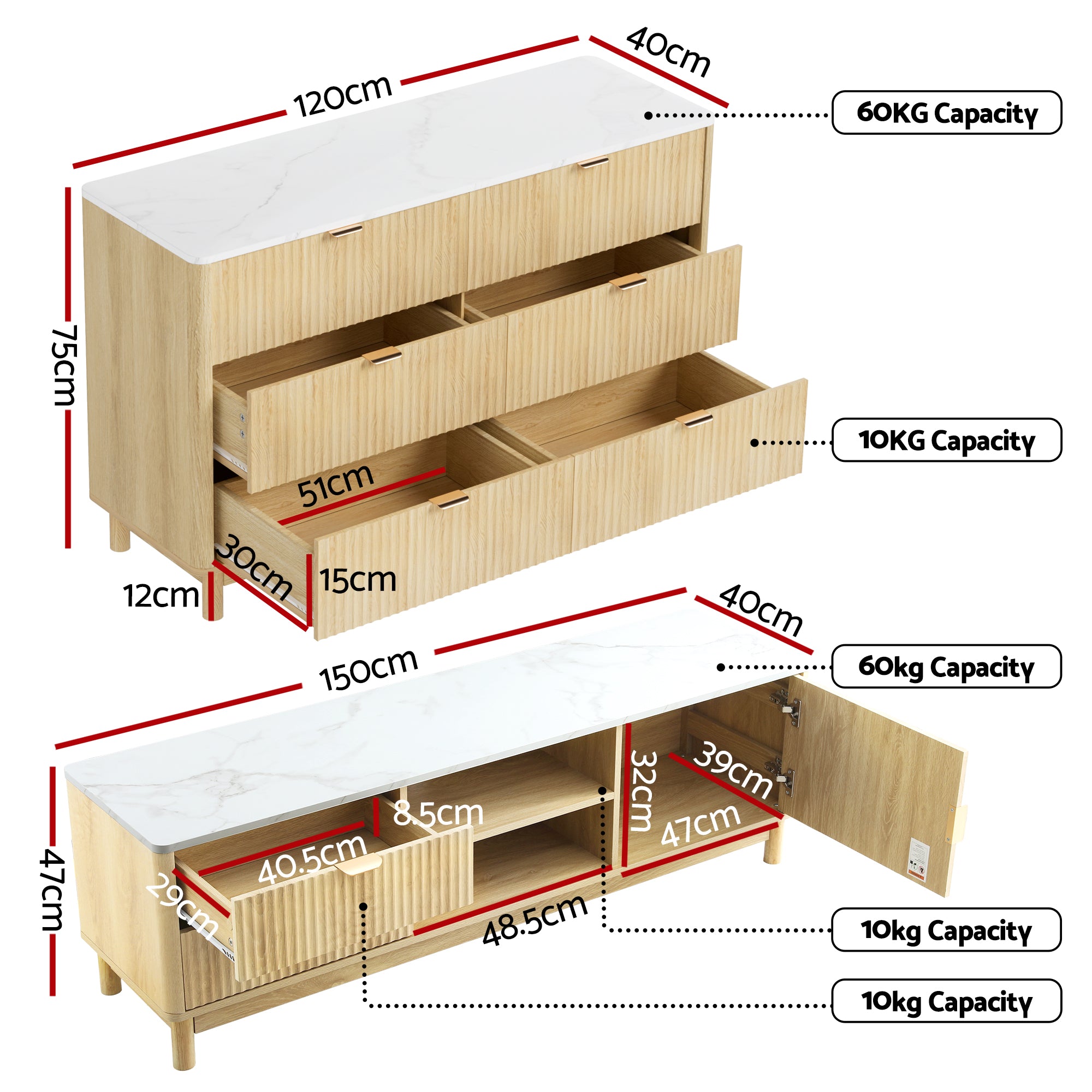 Artiss TV Unit &amp; Chest of Drawers Set Solid Wood Legs Pine-Furniture > Living Room > TV Units-PEROZ Accessories