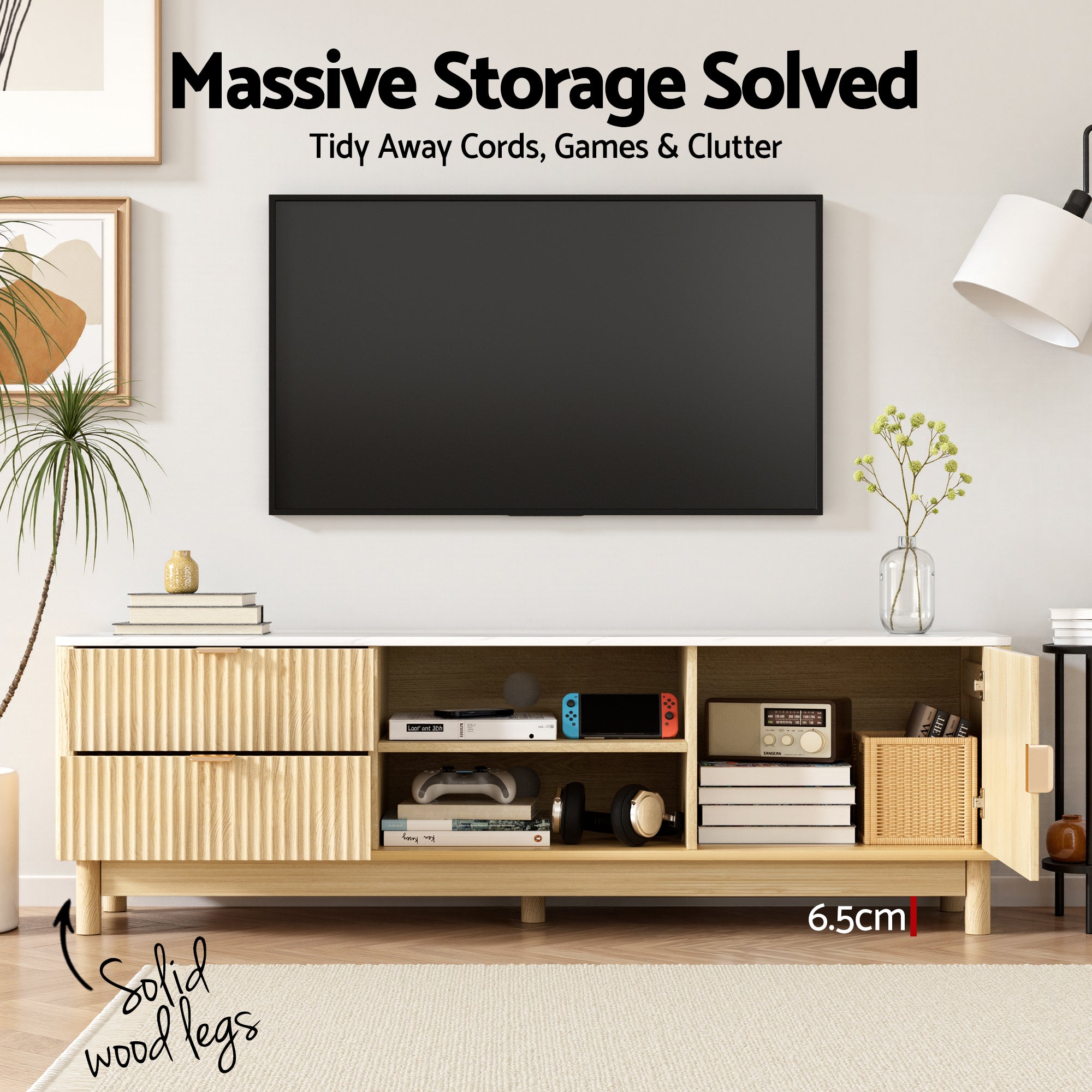 Artiss TV Unit &amp; Chest of Drawers Set Solid Wood Legs Pine-Furniture > Living Room > TV Units-PEROZ Accessories