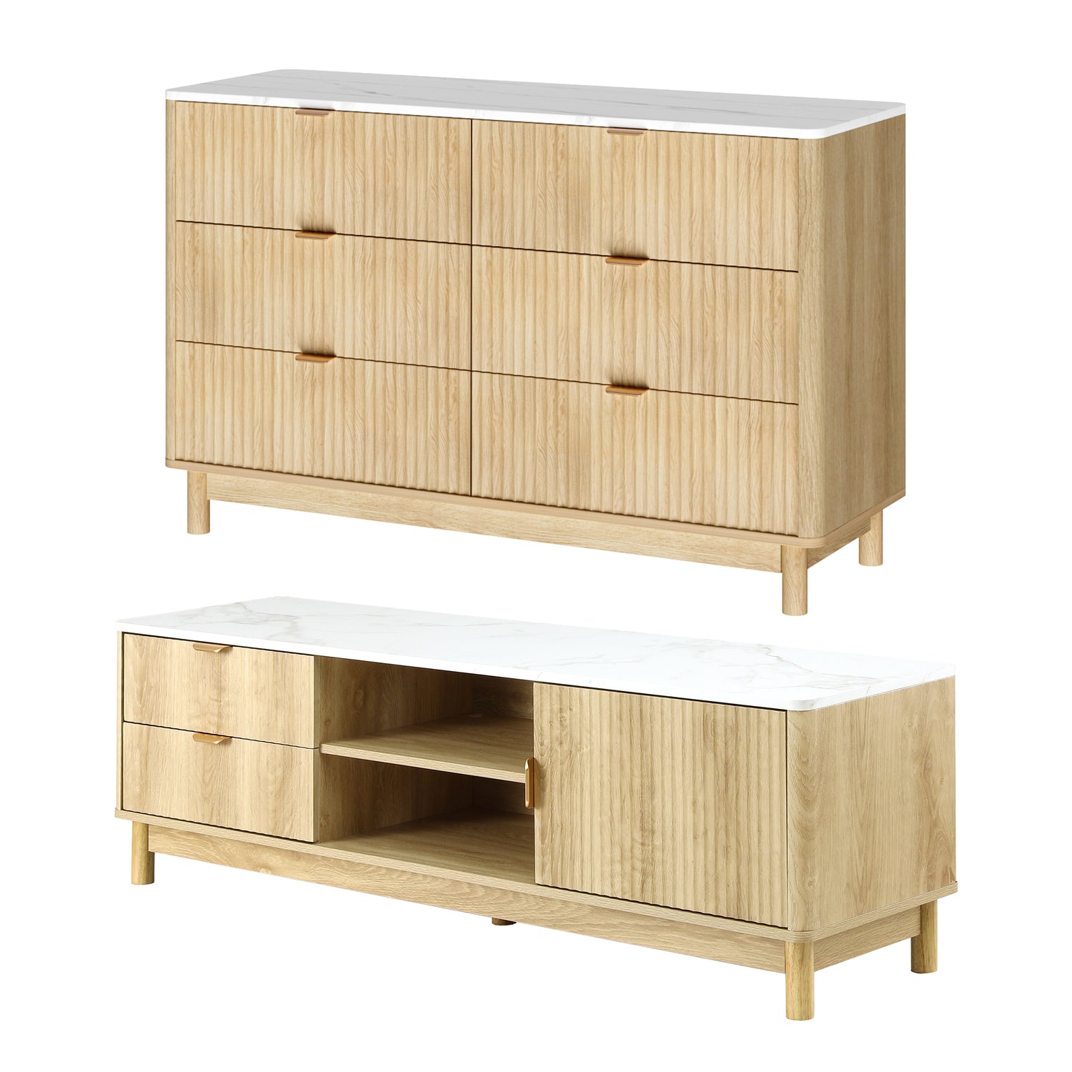 Artiss TV Unit &amp; Chest of Drawers Set Solid Wood Legs Pine-Furniture > Living Room > TV Units-PEROZ Accessories