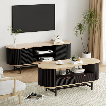 Artiss TV Unit &amp; Coffee Table Set Storage Drawers Shelves Black Pine-Furniture > Living Room > TV Units-PEROZ Accessories