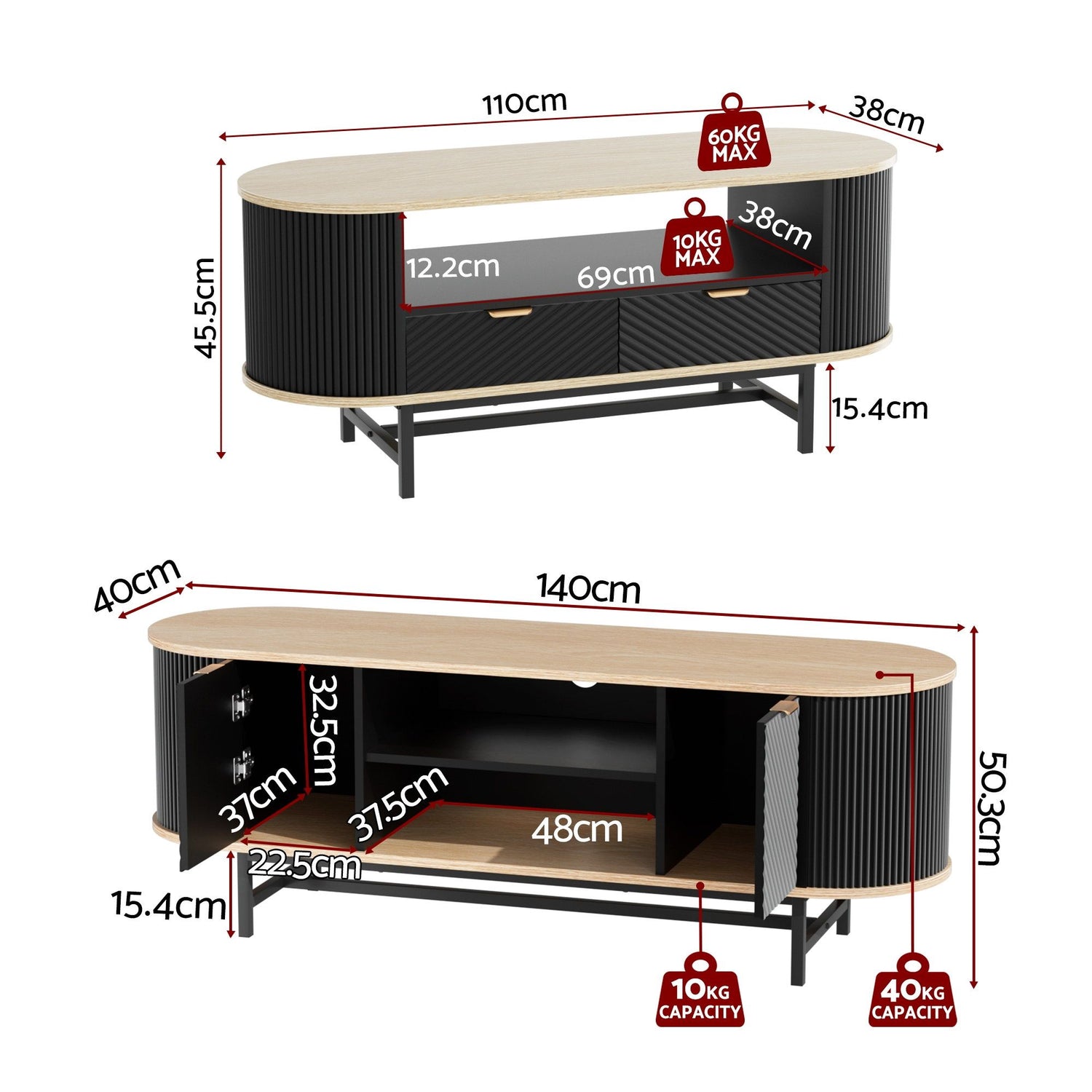 Artiss TV Unit &amp; Coffee Table Set Storage Drawers Shelves Black Pine-Furniture > Living Room > TV Units-PEROZ Accessories