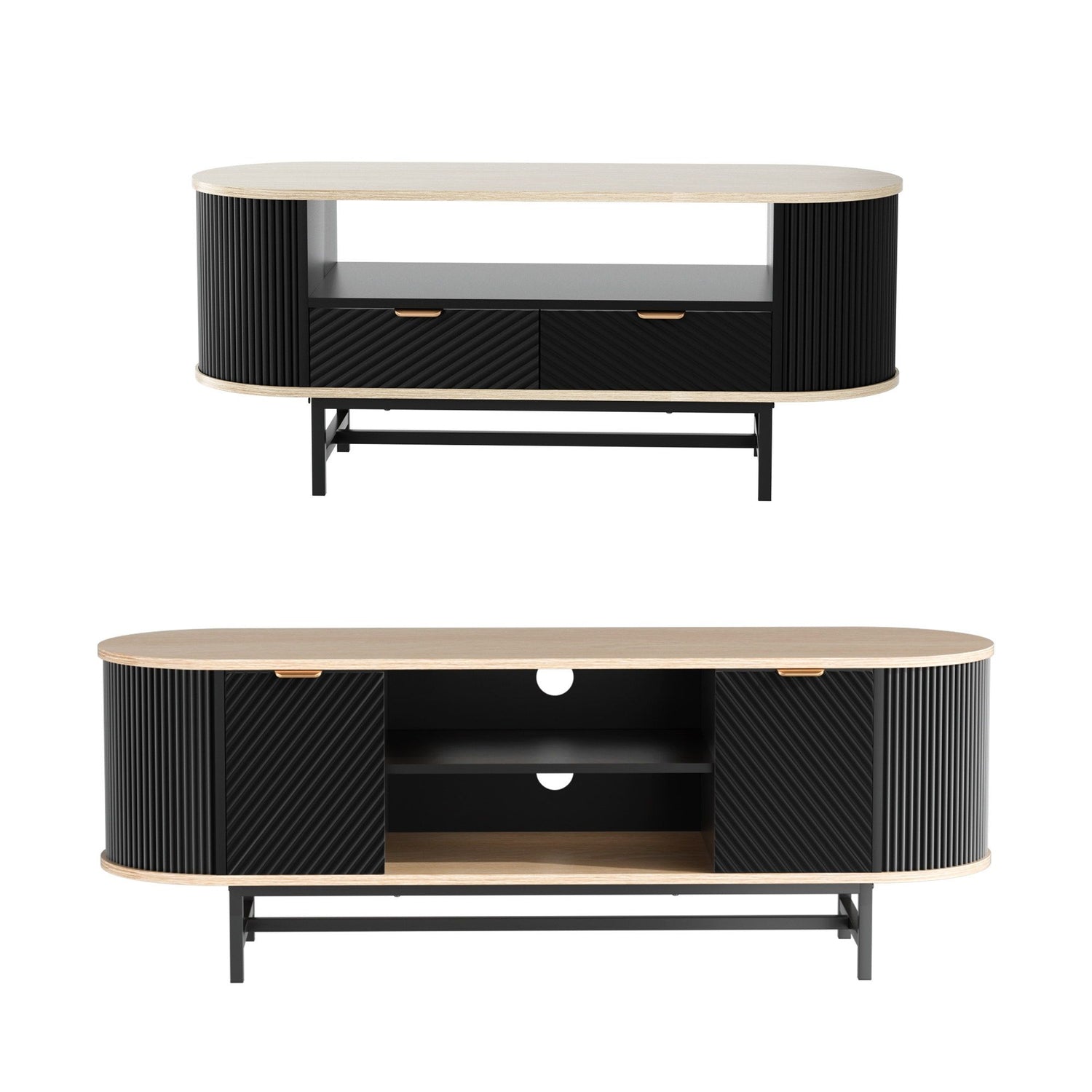 Artiss TV Unit &amp; Coffee Table Set Storage Drawers Shelves Black Pine-Furniture > Living Room > TV Units-PEROZ Accessories